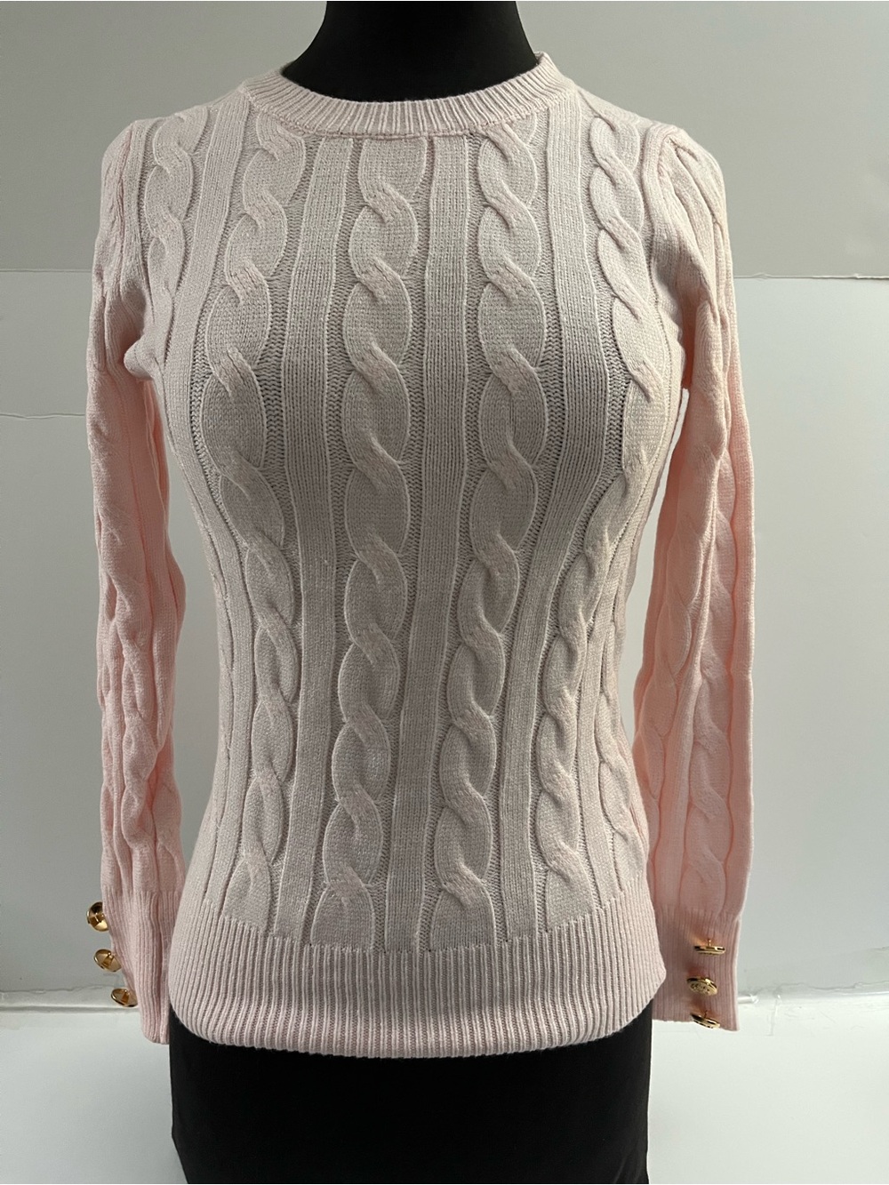 SHEIN Light Pink Cable Knit Crewneck Sweater